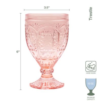 Trestle Glassware Ornate Goblets, 4 Count , Blush, 12-ounce