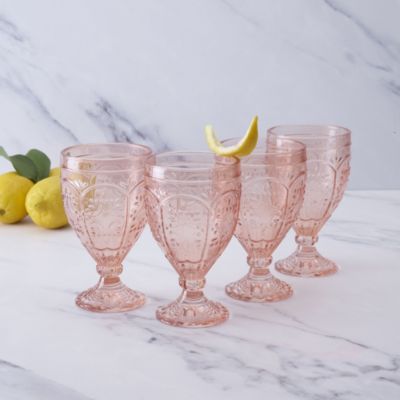 Trestle Glassware Ornate Goblets, 4 Count , Blush, 12-ounce