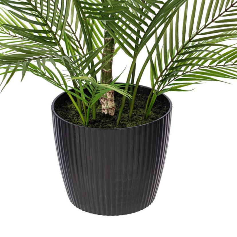 Vickerman 60" Green Areca Palm Plant. This is an artificial plant in a black plastic pot.