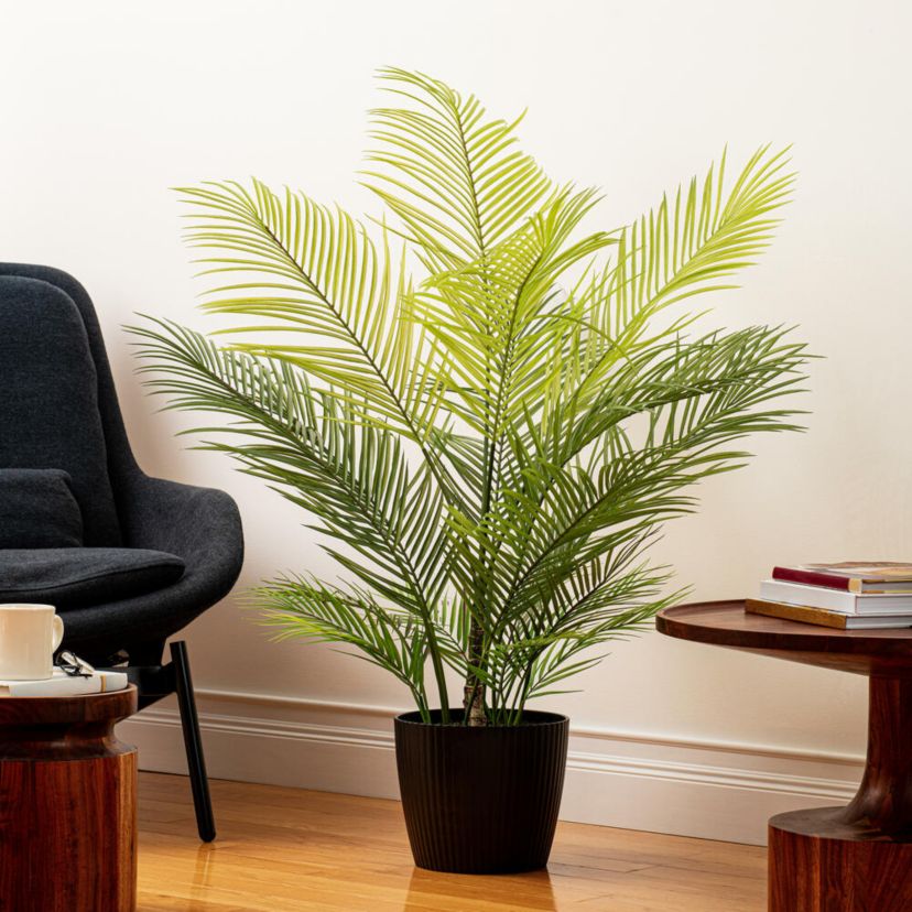 Vickerman 60" Green Areca Palm Plant. This is an artificial plant in a black plastic pot.