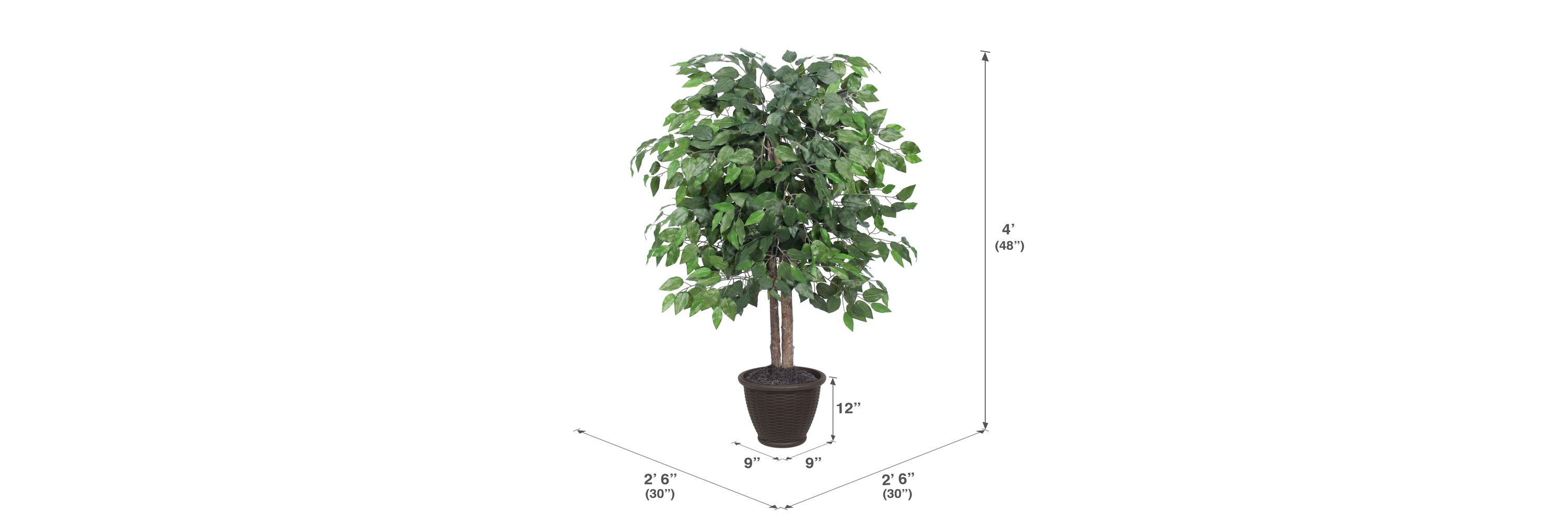 Vickerman 4 Artificial Ficus Bush, Round Gray Plastic Container.