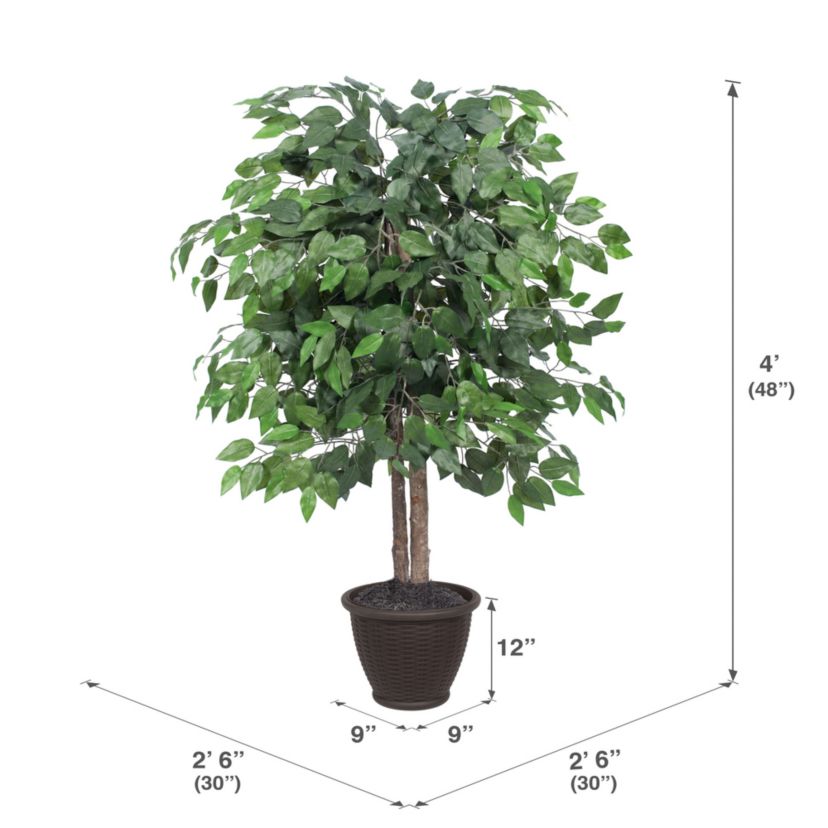 Vickerman 4 Artificial Ficus Bush, Round Gray Plastic Container.