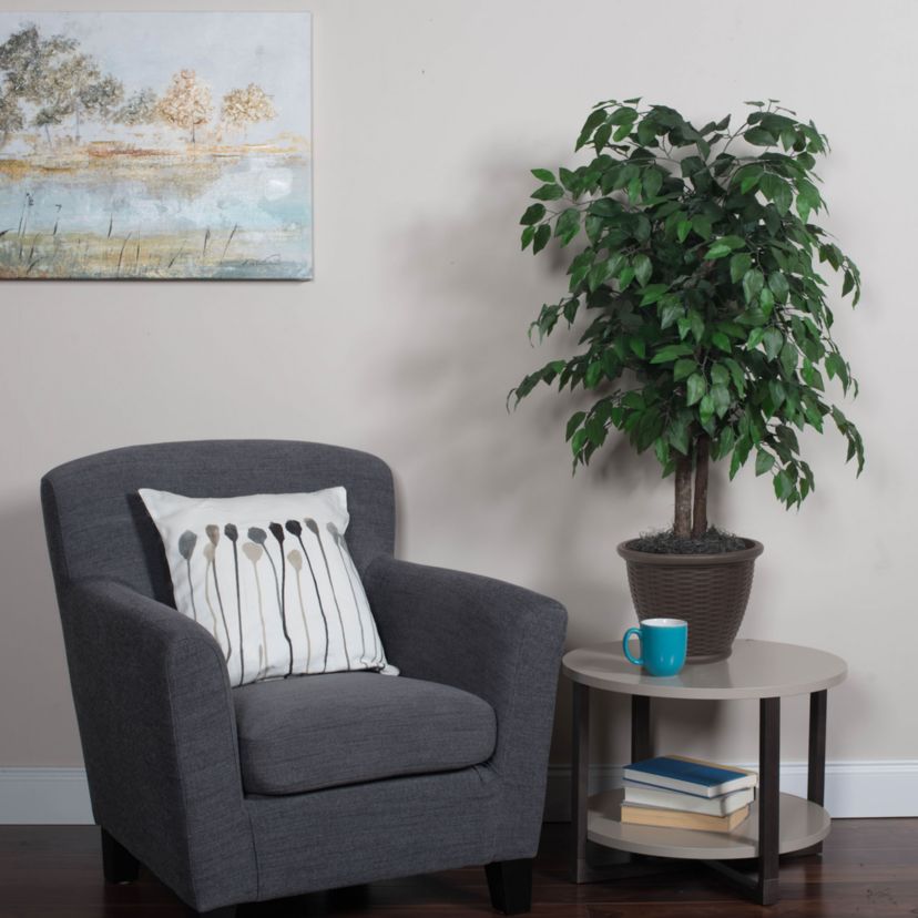 Vickerman 4 Artificial Ficus Bush, Round Gray Plastic Container.