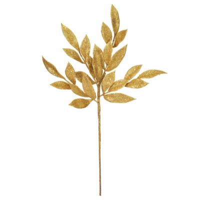 Vickerman 22" Silver Glitter Bay Leaf Artificial Christmas Spray. Includes 12 sprays per pack, Gold