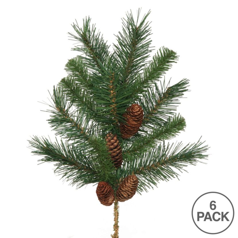 Vickerman 18" Cheyenne Pine Artificial Christmas Spray. Includes 6 sprays per pack.