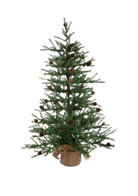 36" Carmel Pine Christmas Tree Artificial Unlit w/ 30 Pine Cones and Burlap Base 