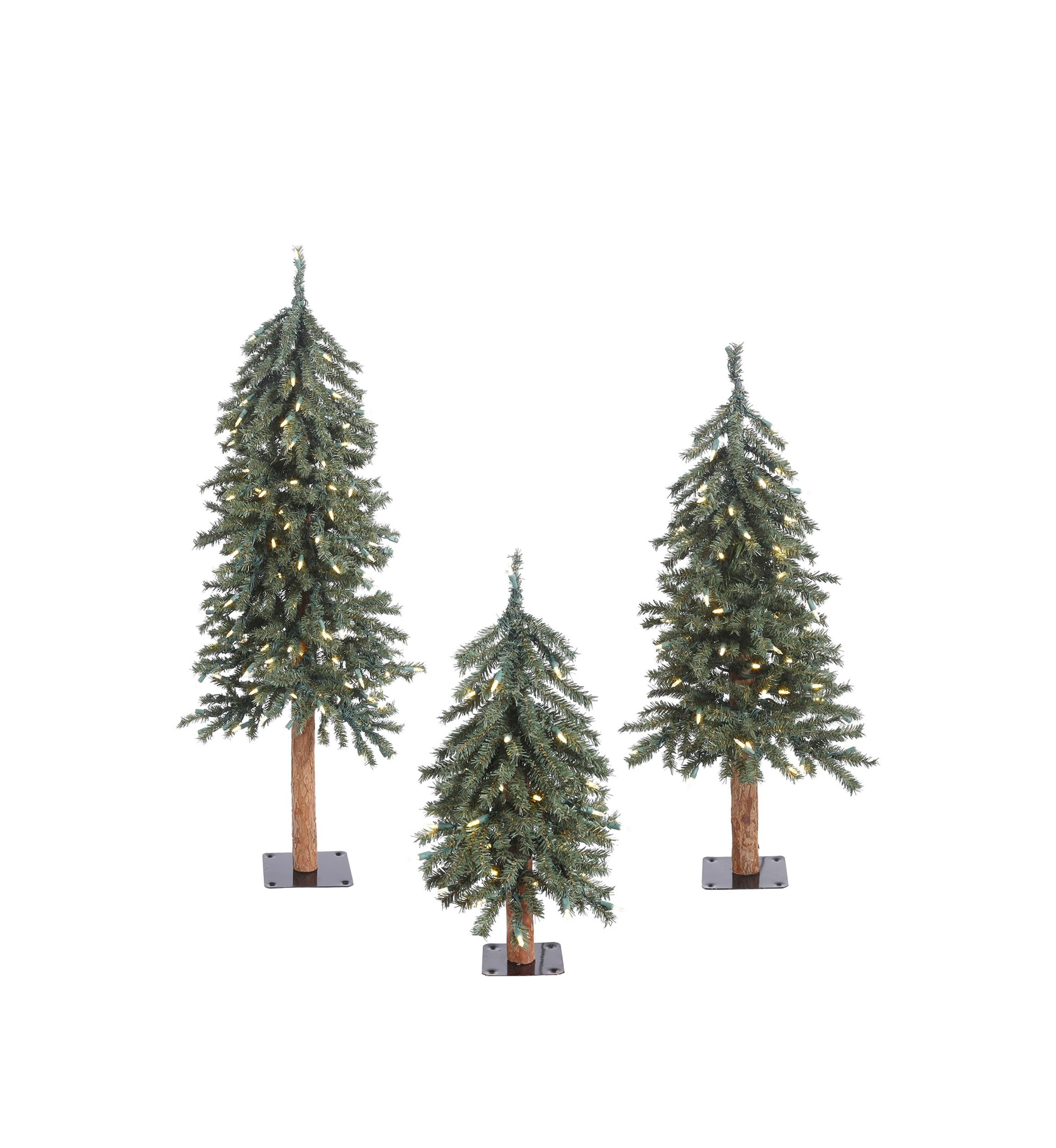 Natural Bark Alpine Artificial Christmas Tree Set with 185 Warm White LED Lights