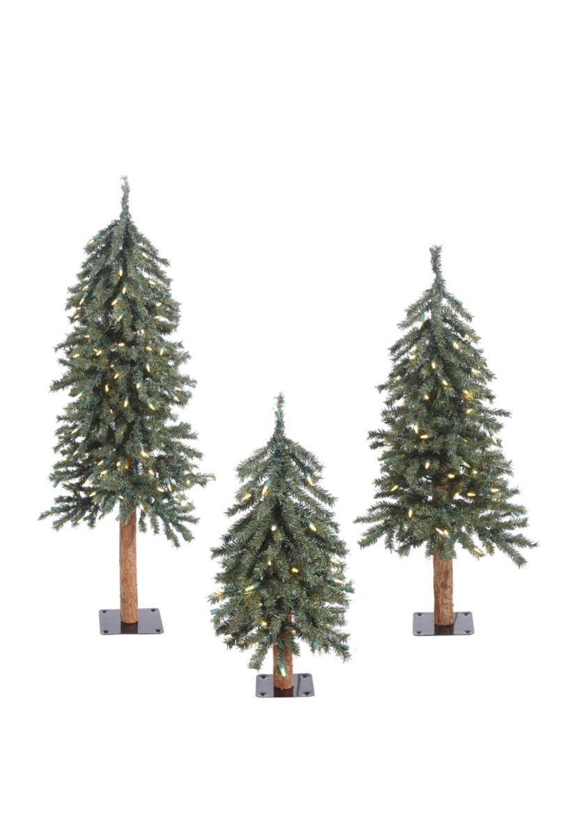 Natural Bark Alpine Artificial Christmas Tree Set with 185 Warm White LED Lights