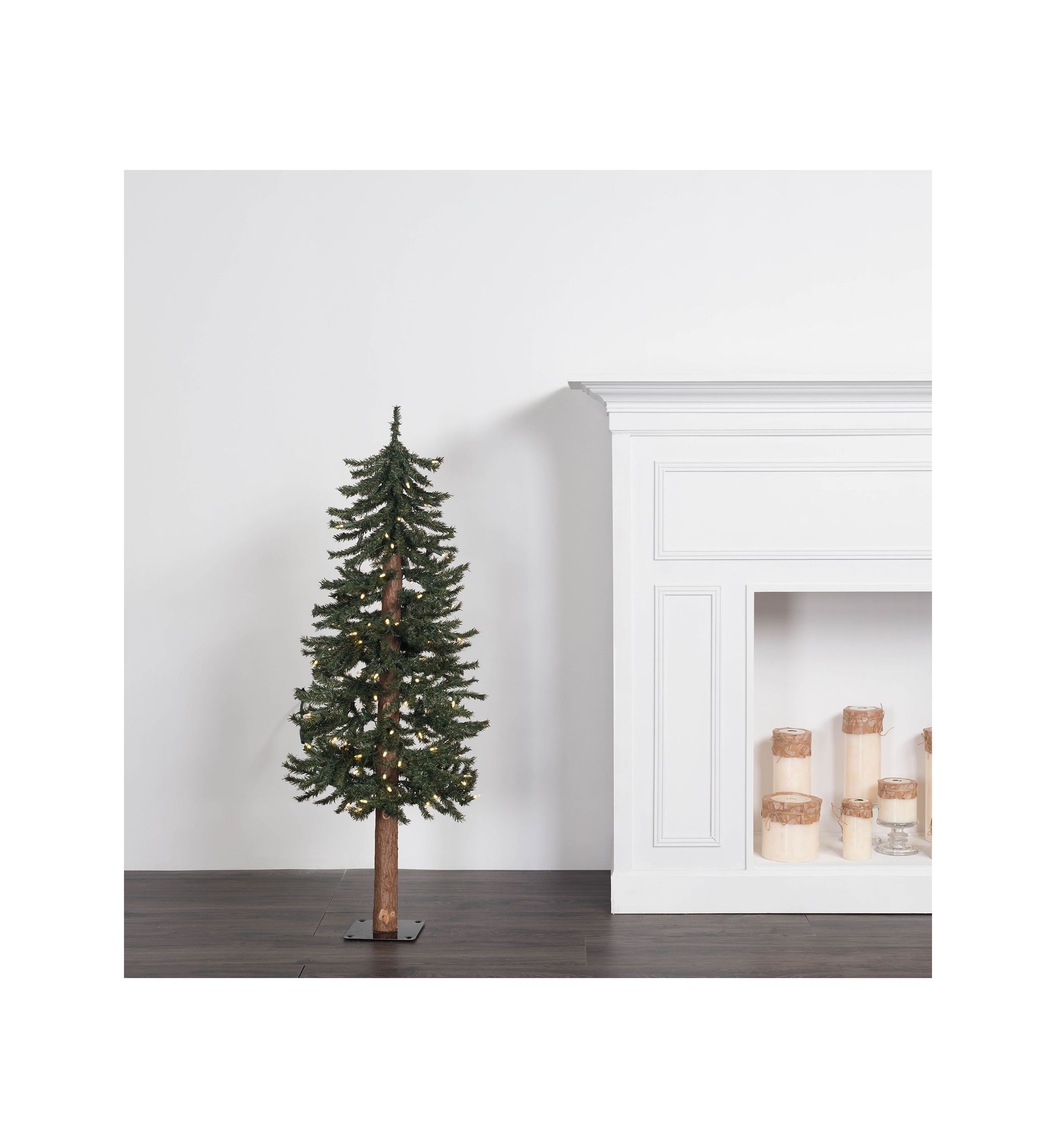 Natural Bark Alpine Artificial Christmas Tree Set with 185 Warm White LED Lights
