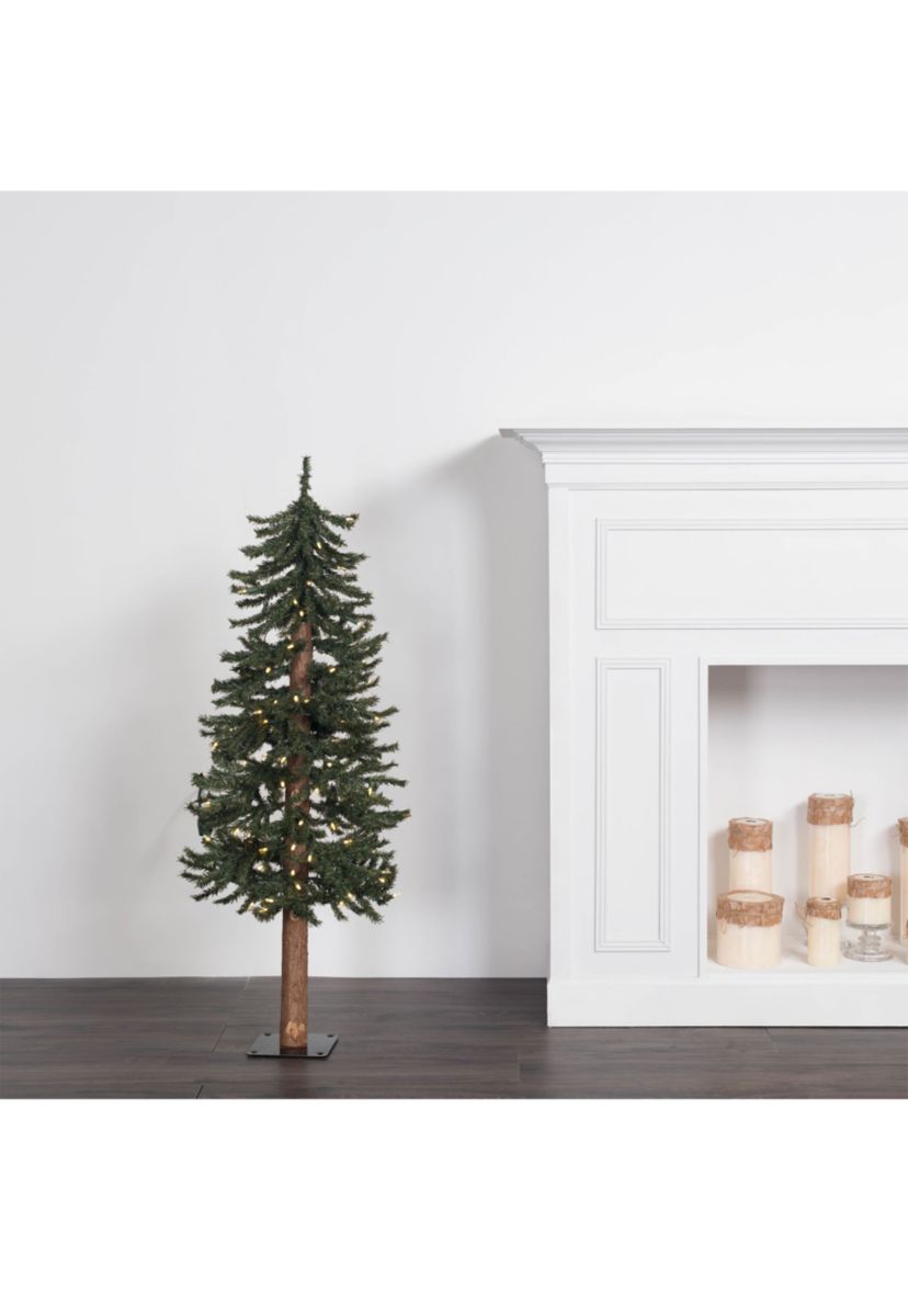 Natural Bark Alpine Artificial Christmas Tree Set with 185 Warm White LED Lights