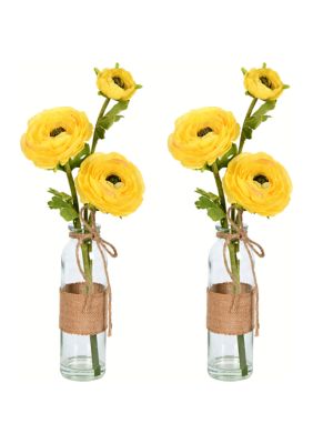 Vickerman Yellow Camellia in Glass - Set of 2