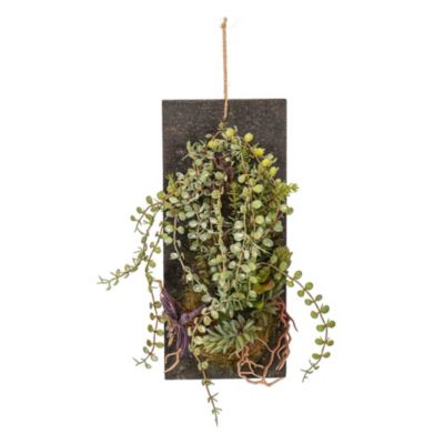 Vickerman 25" Artificial Mixed Plants on Wooden Plaque, Green