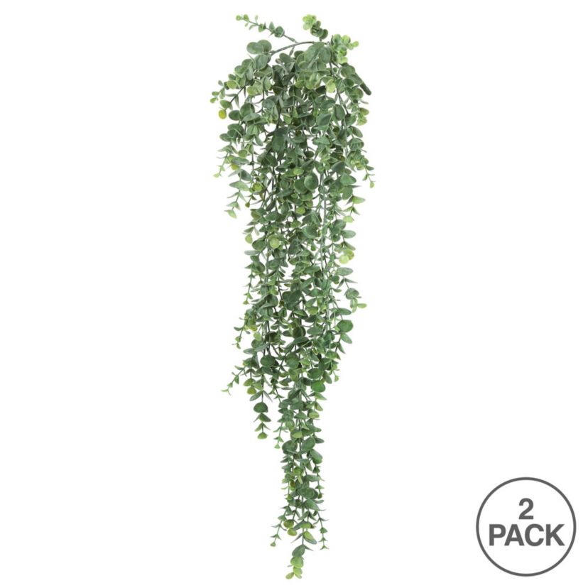 Artificial Hanging Mini Leaf Eucalyptus Bush, Pack of 2