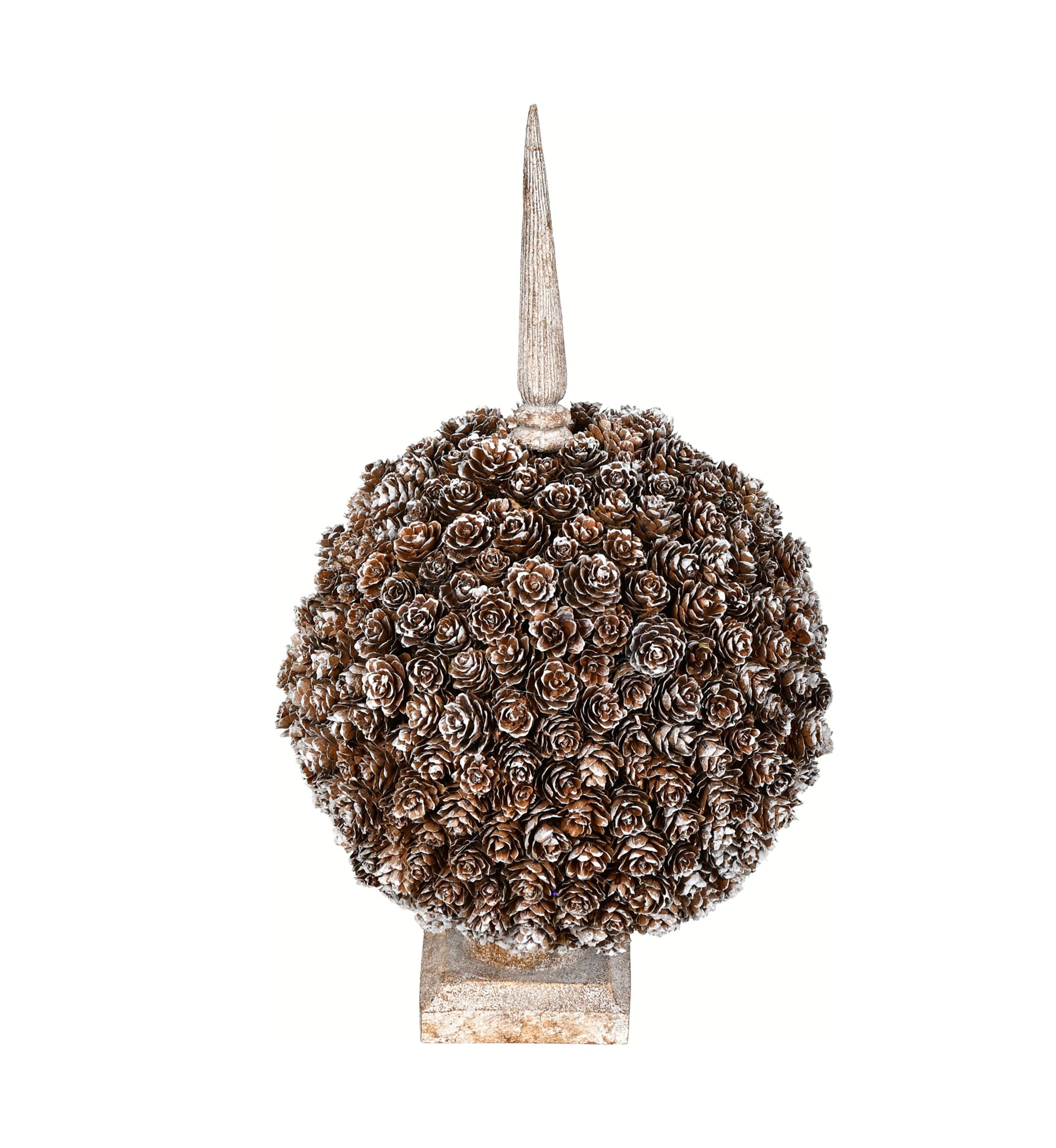 Single Ball Cedar and Pine Cone on Finial Stand