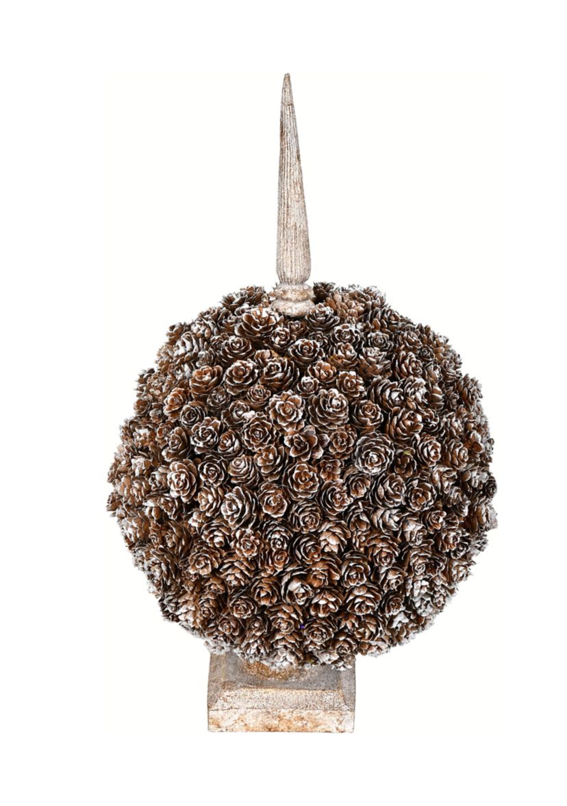 Single Ball Cedar and Pine Cone on Finial Stand