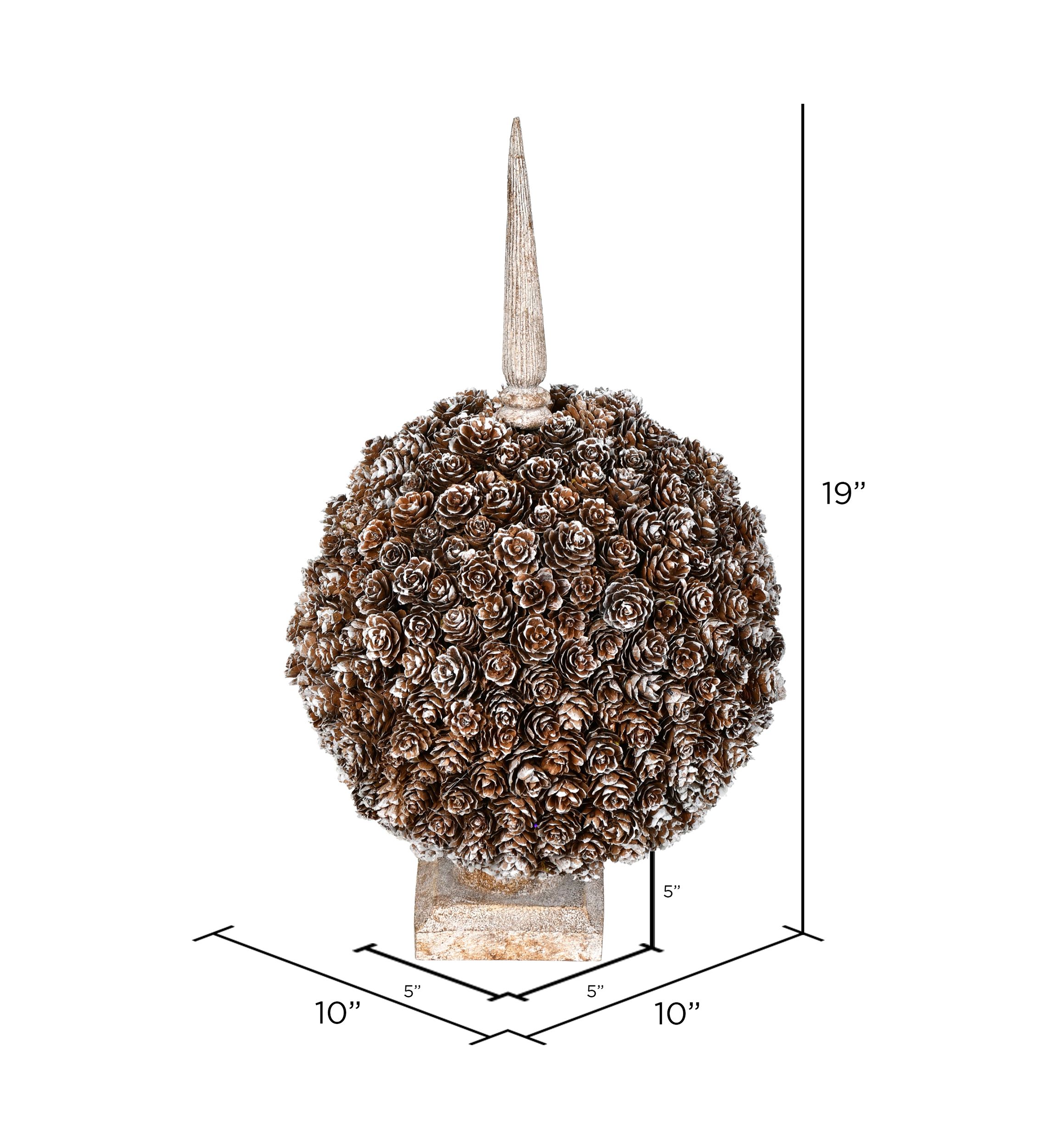 Single Ball Cedar and Pine Cone on Finial Stand