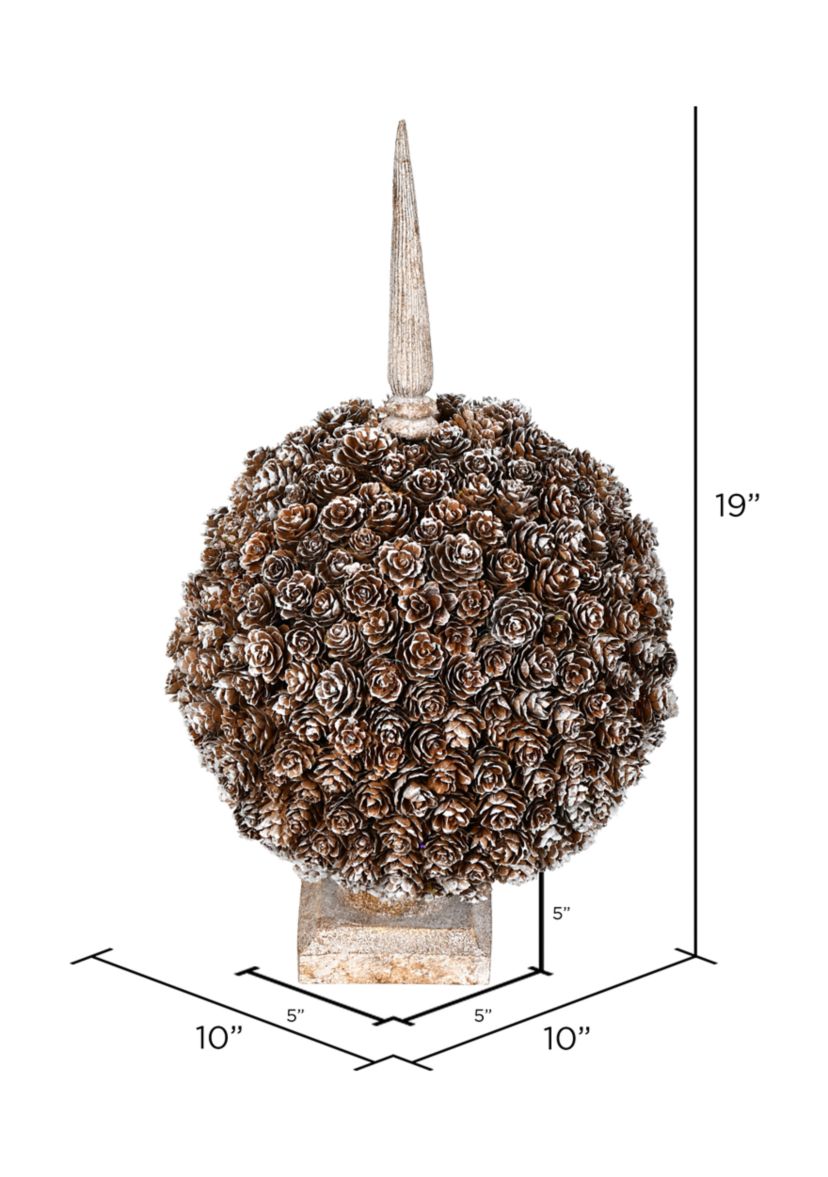 Single Ball Cedar and Pine Cone on Finial Stand