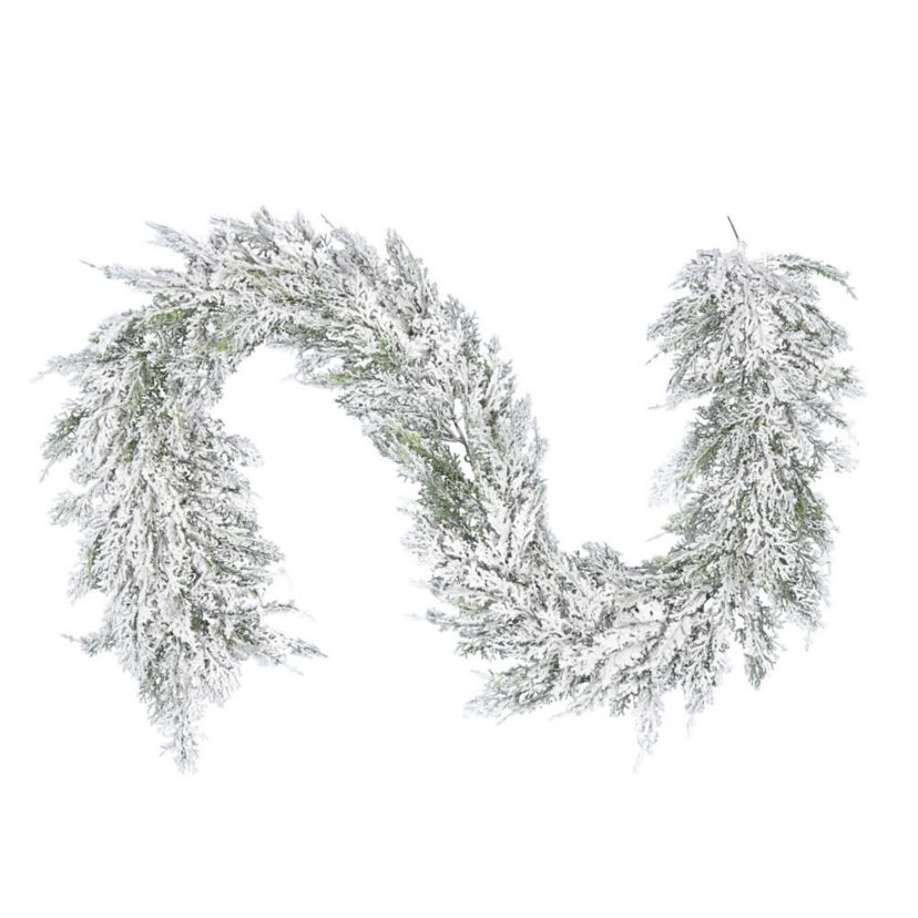 Vickerman 75" Artificial Snowy Cedar Garland.