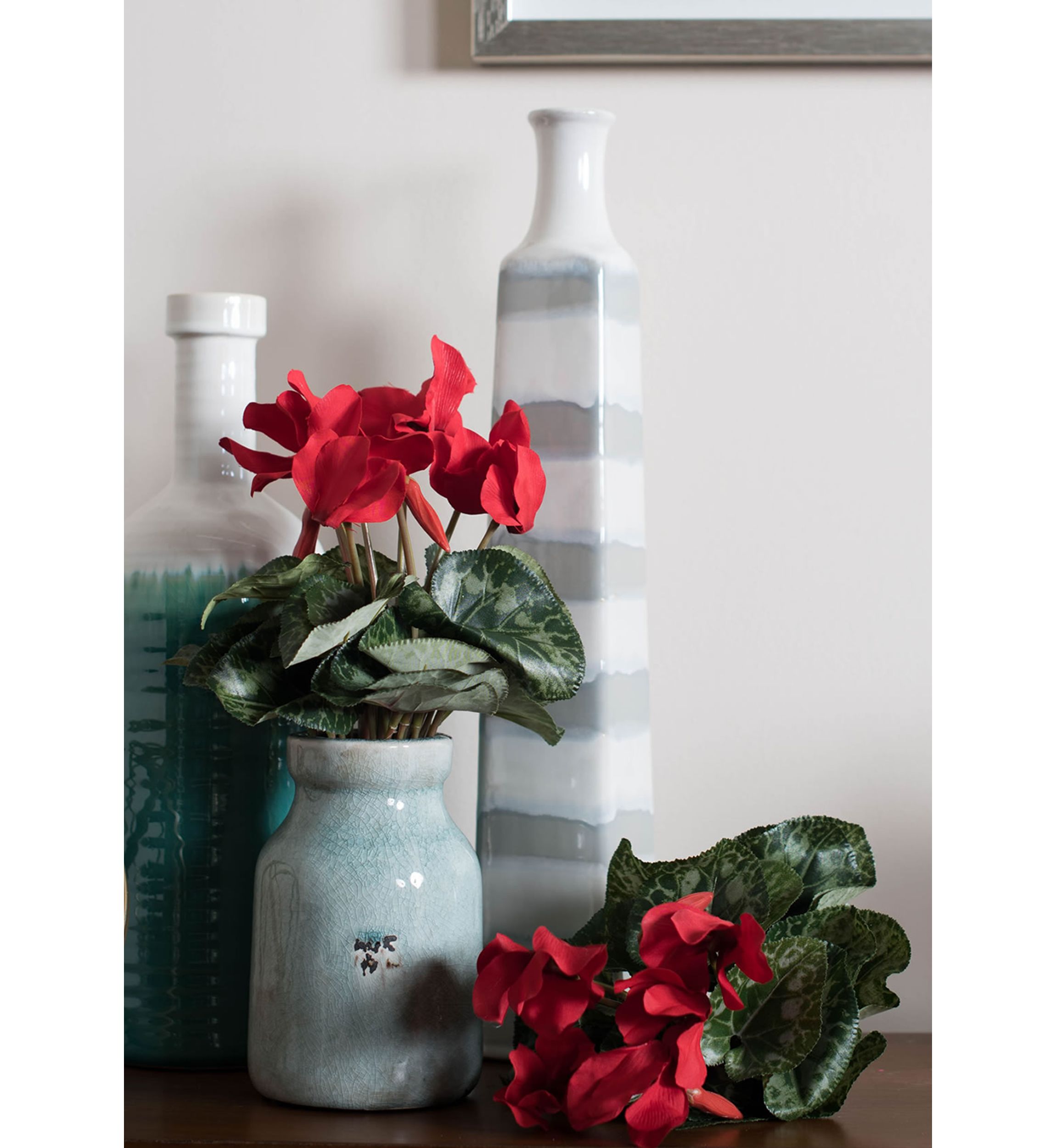 Polyester Red Cyclamen Bush With Leaves