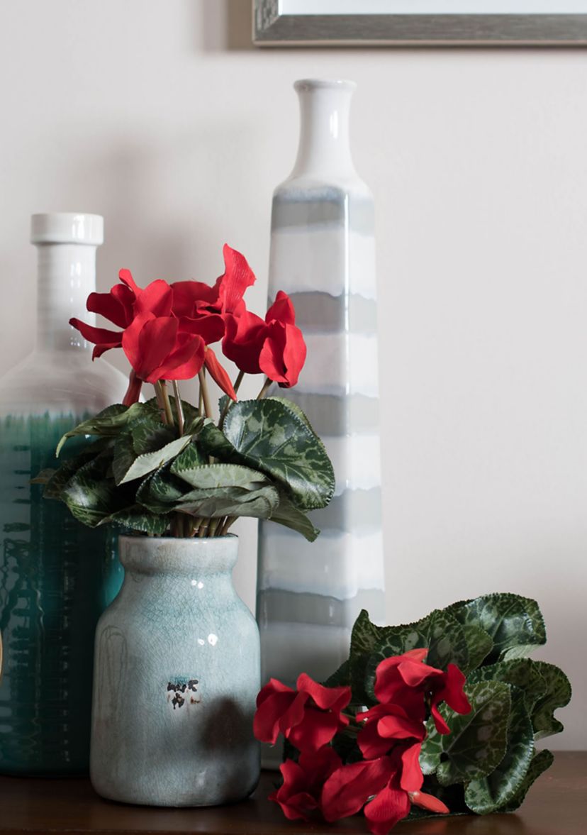 Polyester Red Cyclamen Bush With Leaves