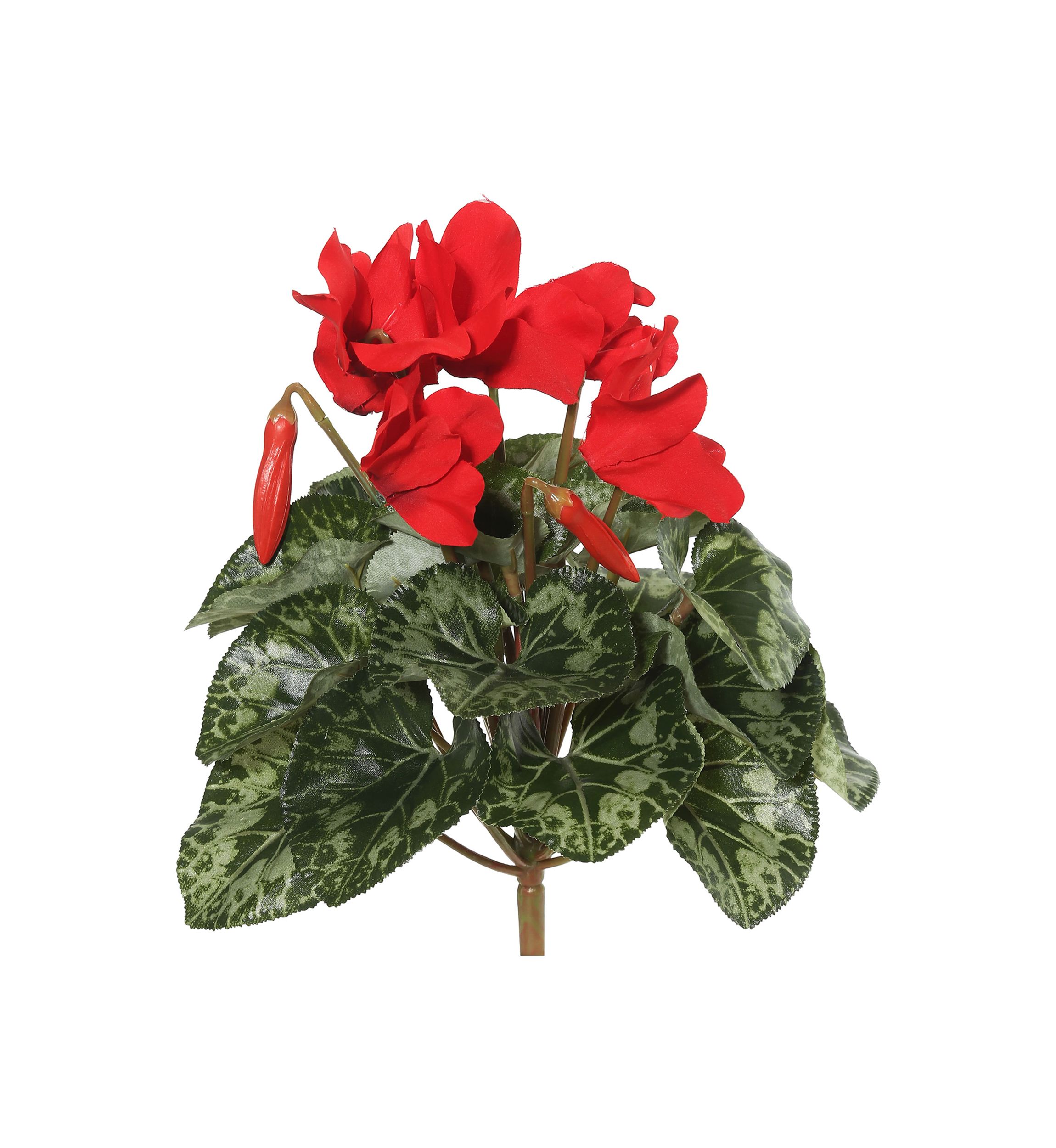 Polyester Red Cyclamen Bush With Leaves