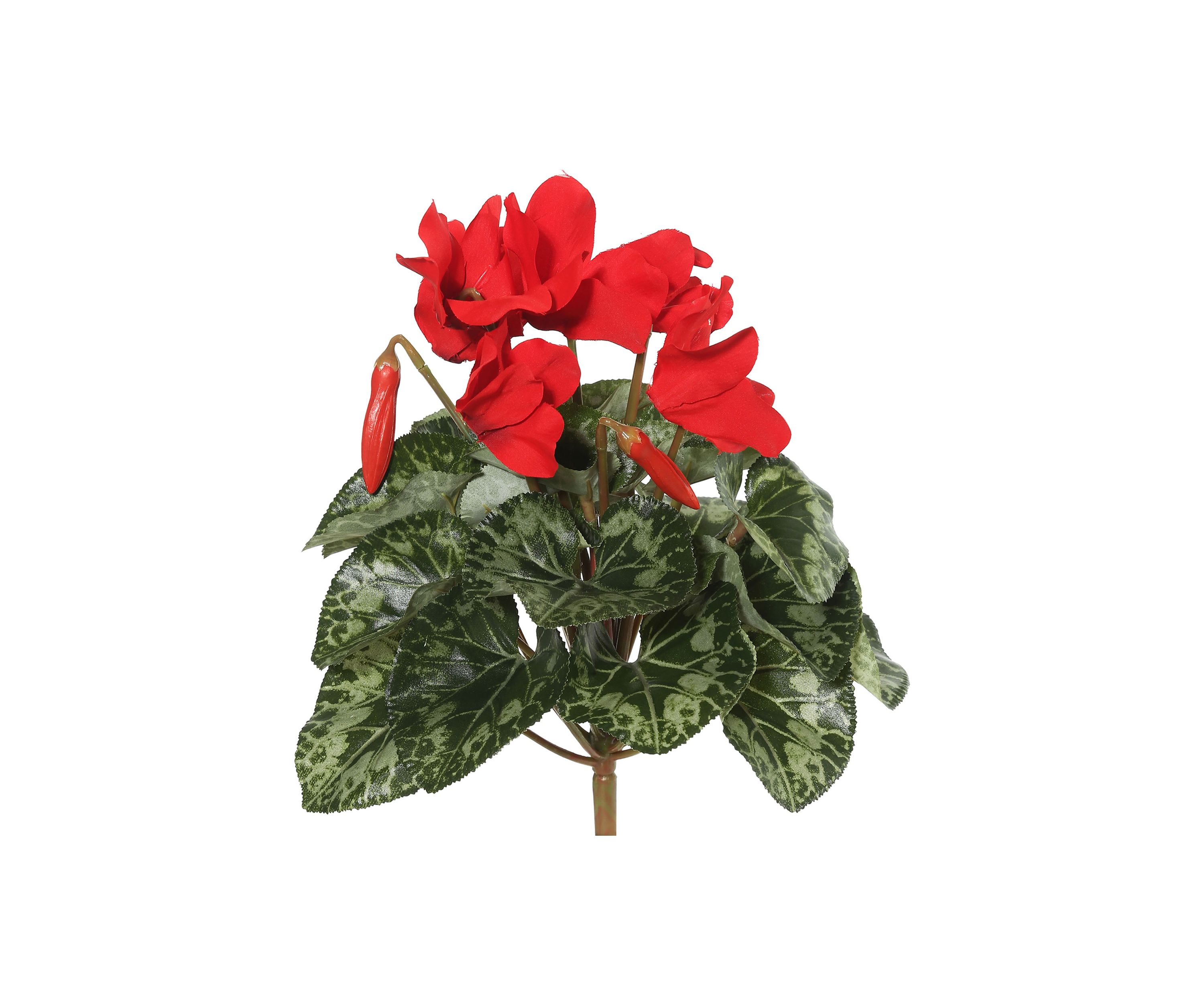 Polyester Red Cyclamen Bush With Leaves