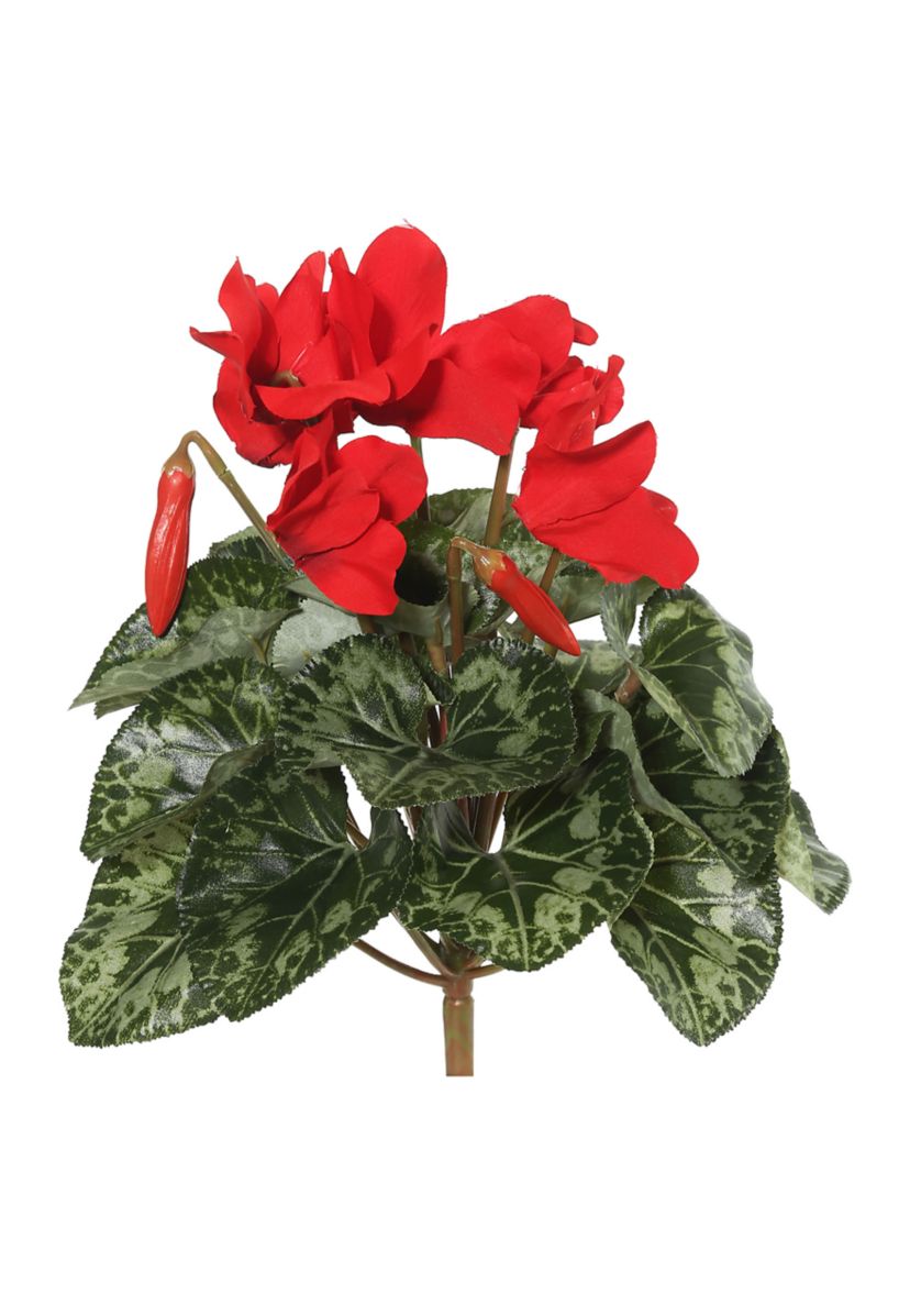 Polyester Red Cyclamen Bush With Leaves
