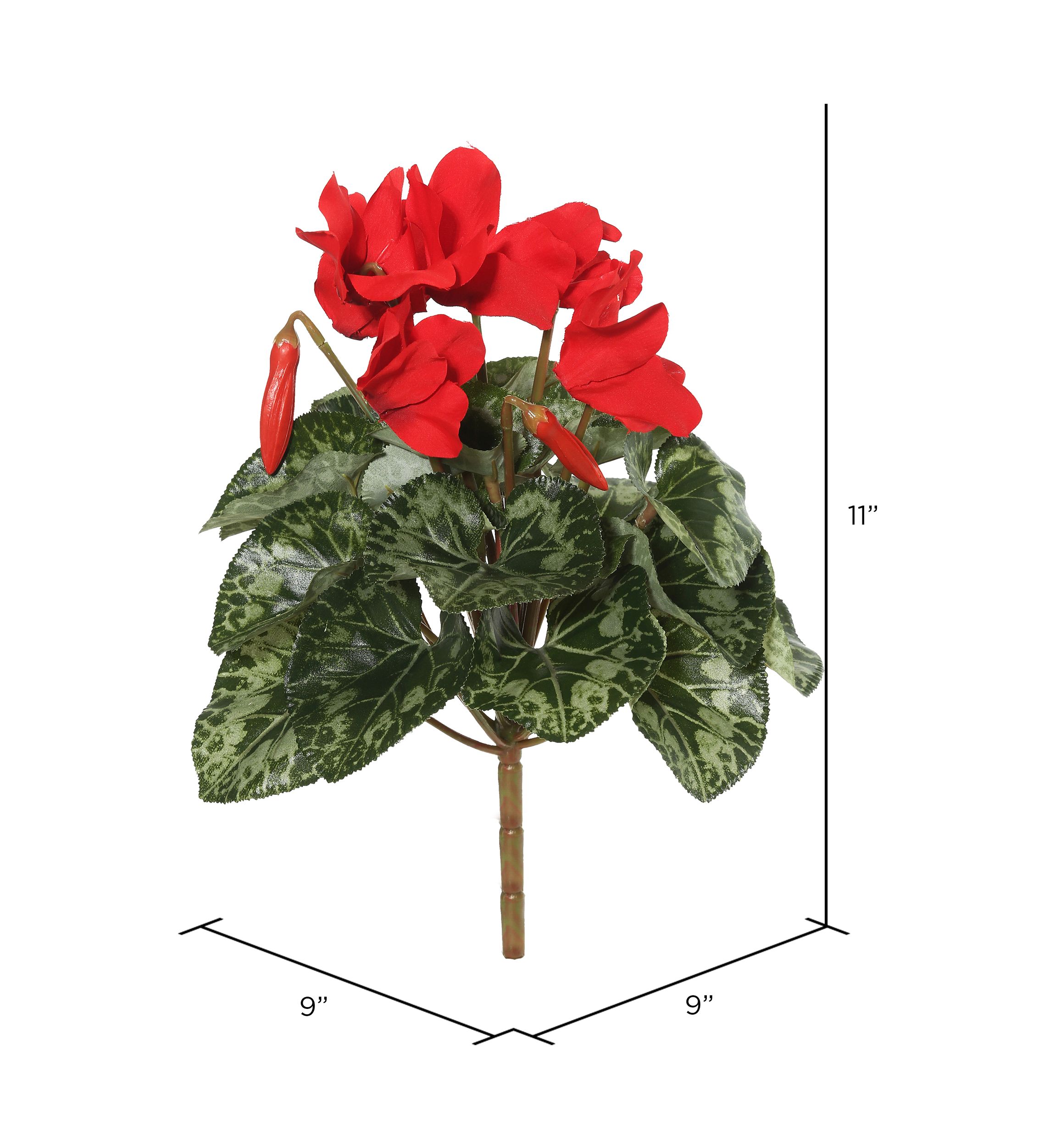 Polyester Red Cyclamen Bush With Leaves