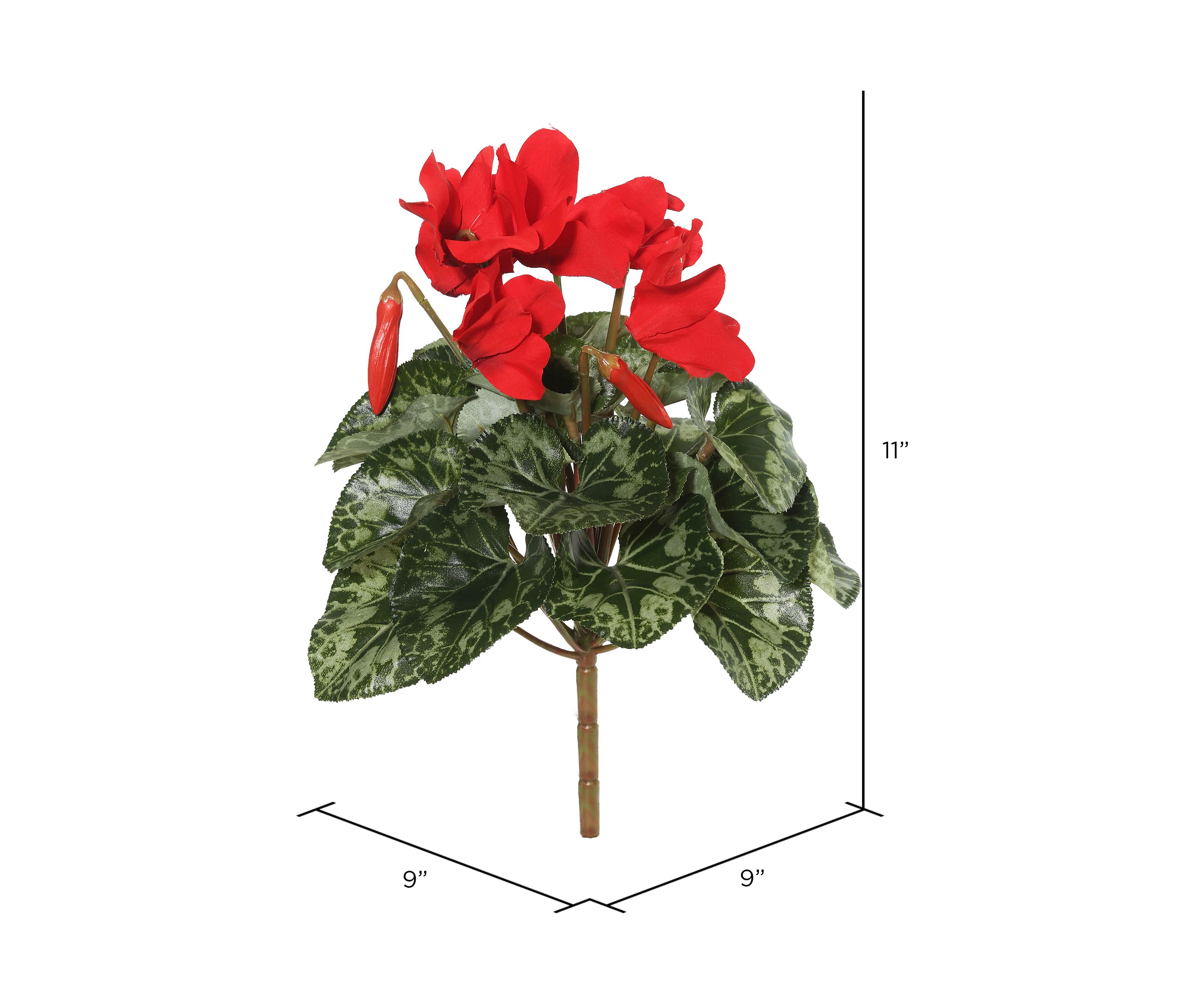Polyester Red Cyclamen Bush With Leaves