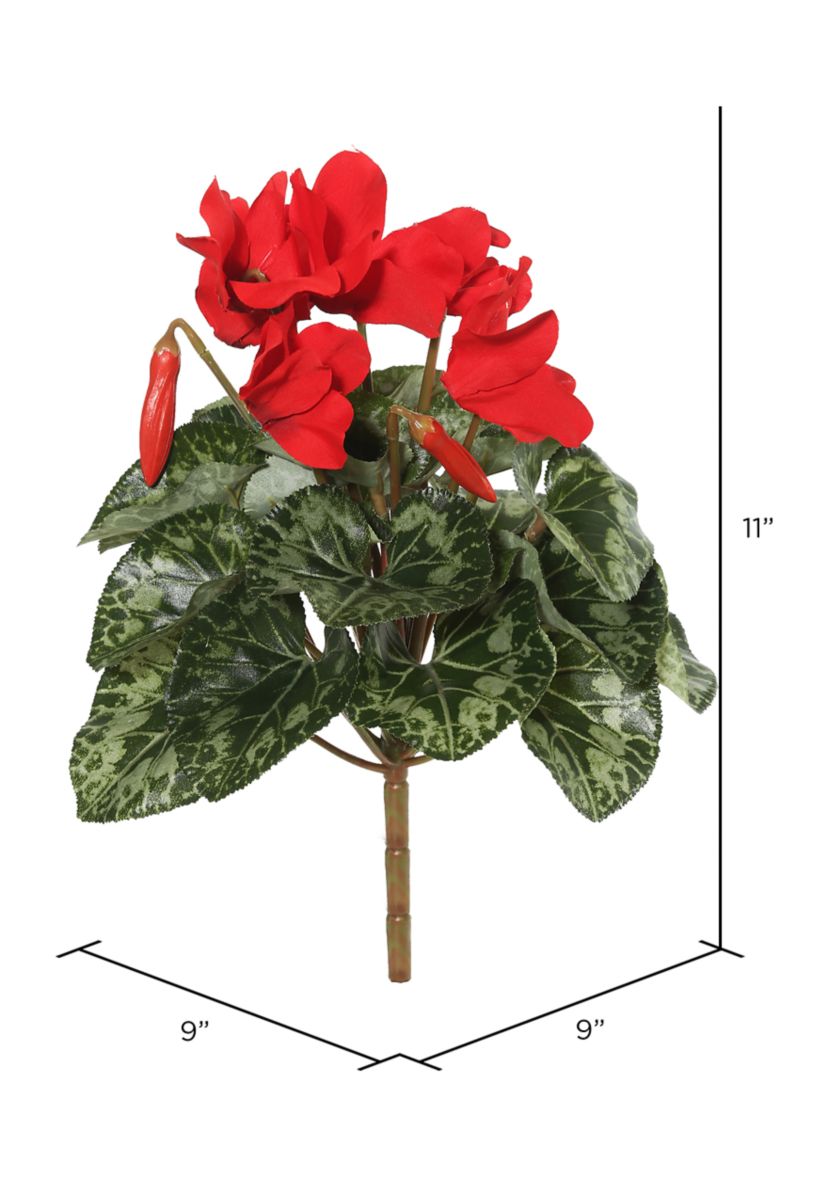 Polyester Red Cyclamen Bush With Leaves