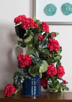 Vickerman Red Polyester Geranium Hanging Bush