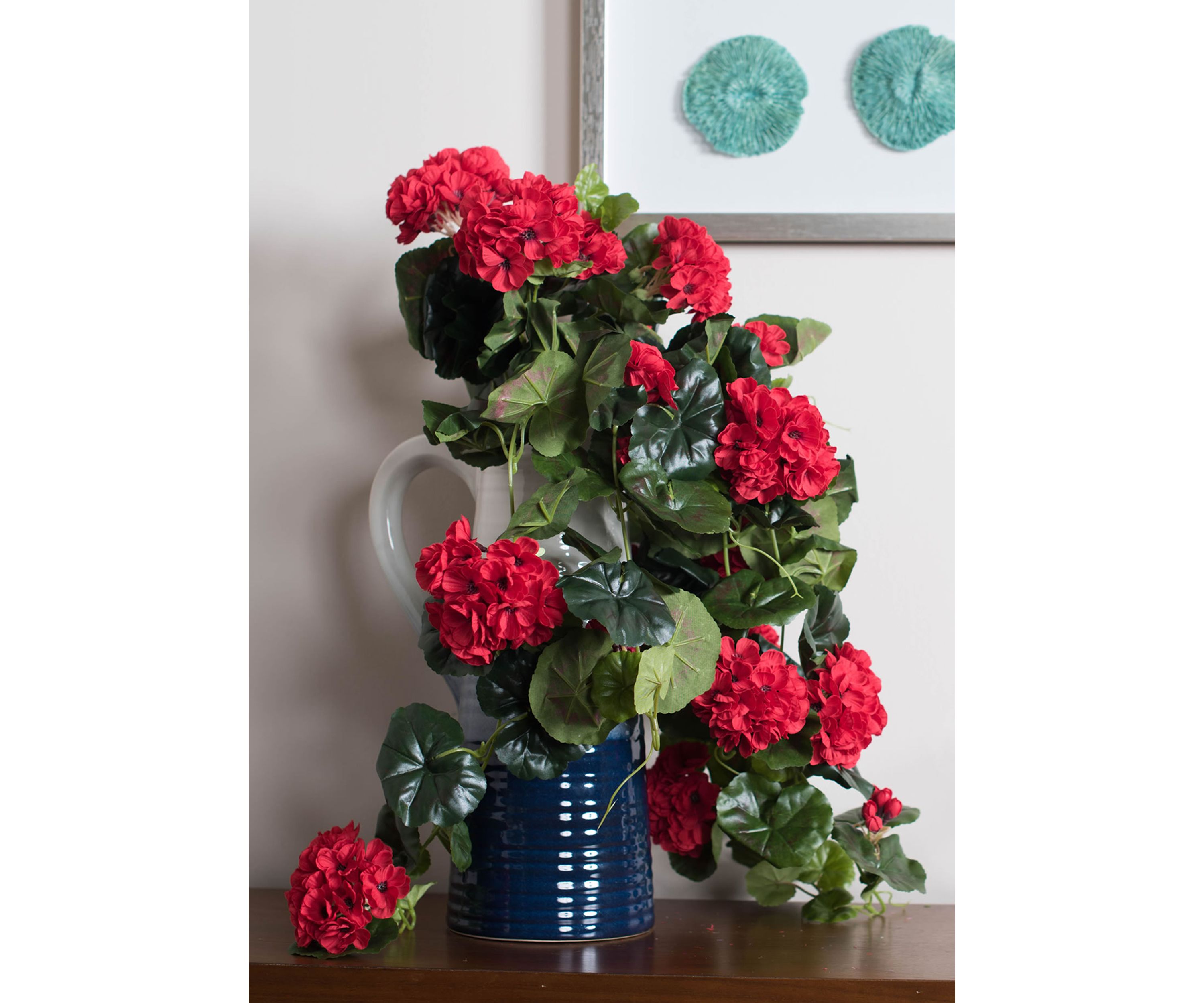 Red Polyester Geranium Hanging Bush