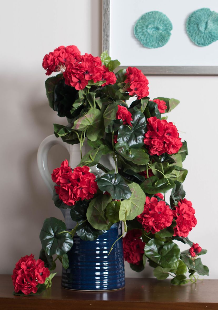 Red Polyester Geranium Hanging Bush