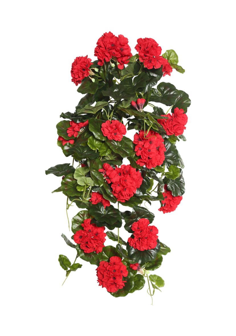 Red Polyester Geranium Hanging Bush