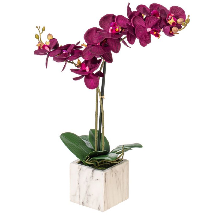 Vickerman 22" Artificial Potted Real Touch Dark Purple Phalaenopsis Spray.