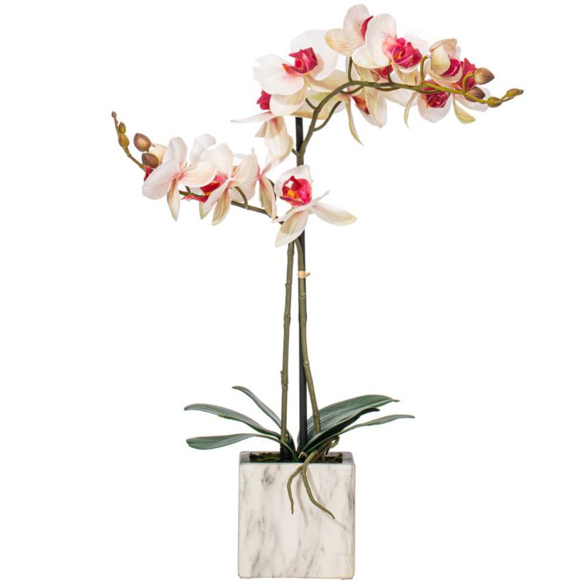 Vickerman 22" Artificial Potted Real Touch Pink and White Phalaenopsis Spray.