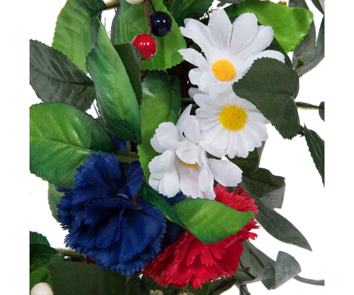 Vickerman 22" Artificial Mixed Floral Wreath With Red, White, And Blue Flowers and Berries