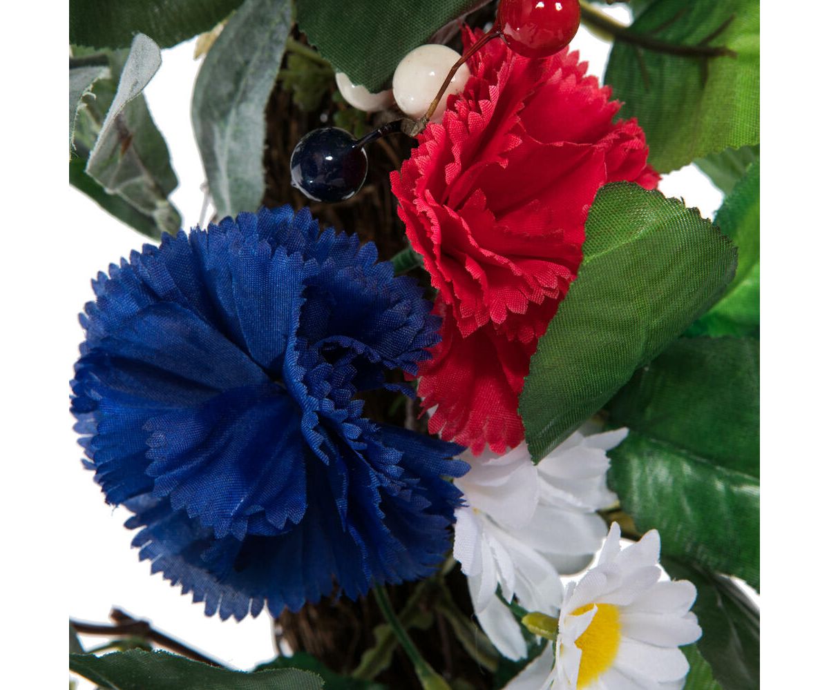 Vickerman 22" Artificial Mixed Floral Wreath With Red, White, And Blue Flowers and Berries