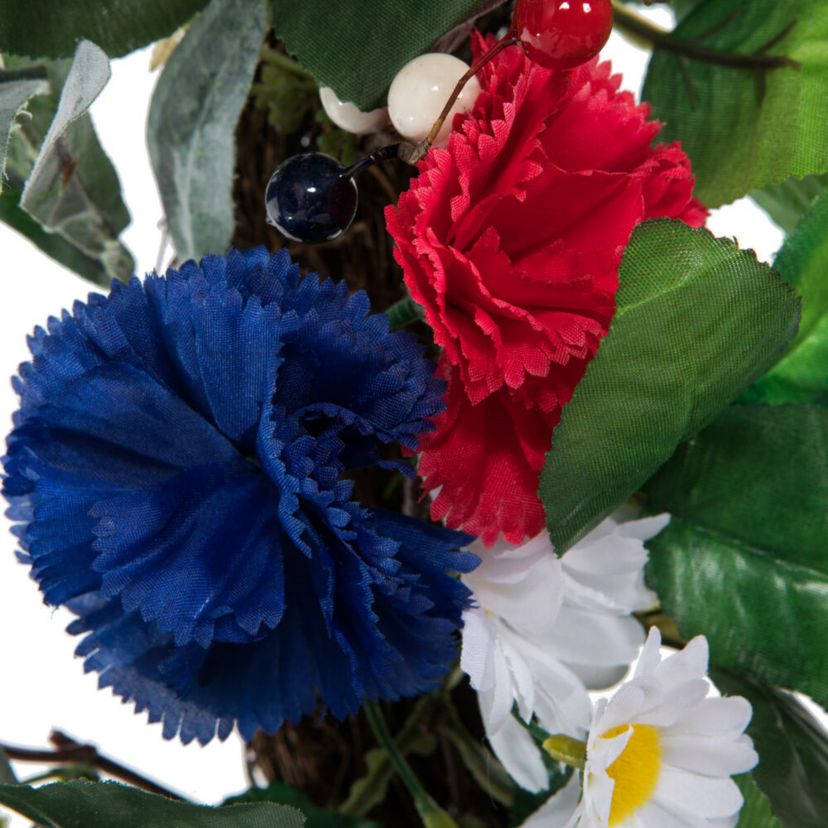 Vickerman 22" Artificial Mixed Floral Wreath With Red, White, And Blue Flowers and Berries
