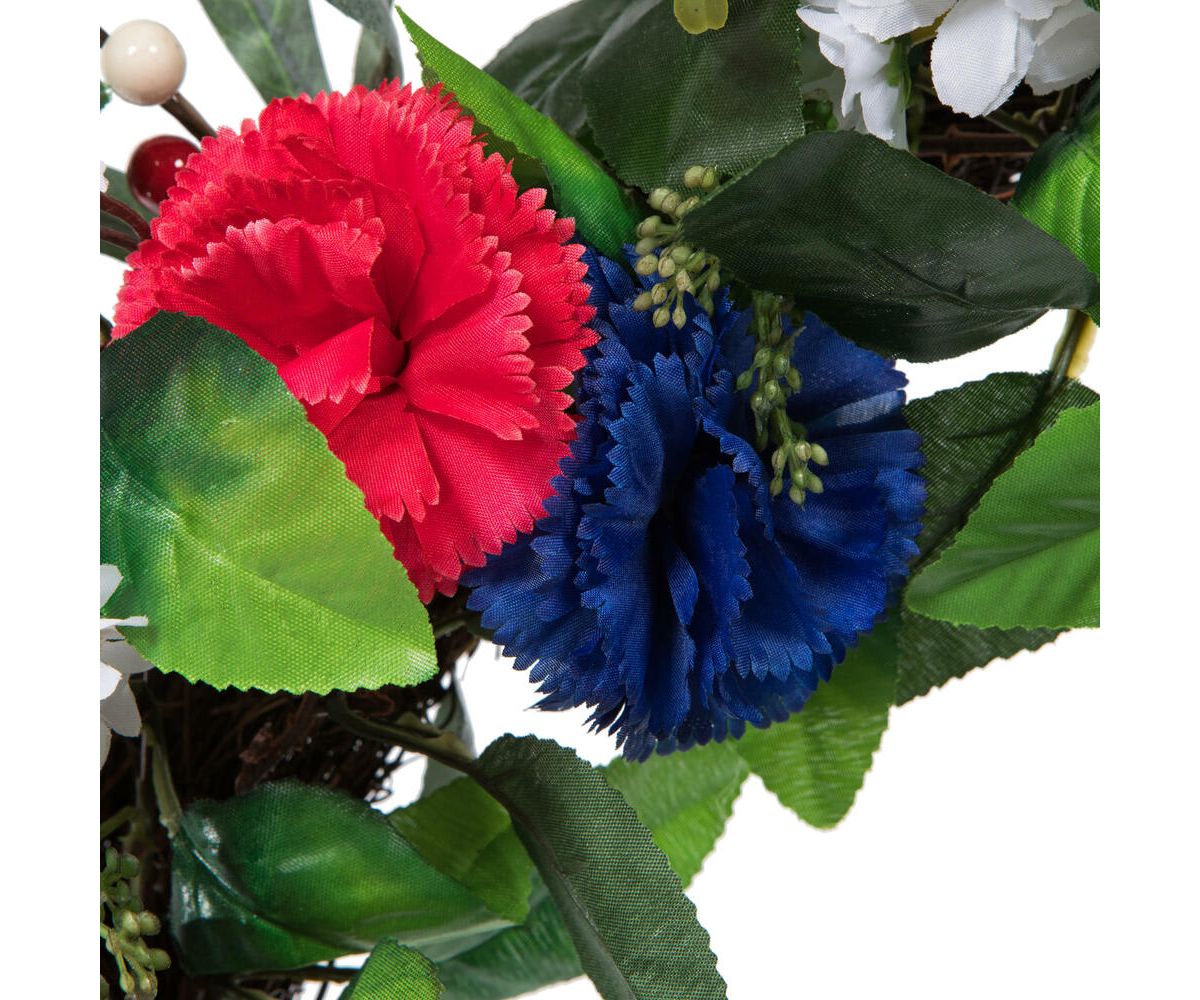Vickerman 22" Artificial Mixed Floral Wreath With Red, White, And Blue Flowers and Berries
