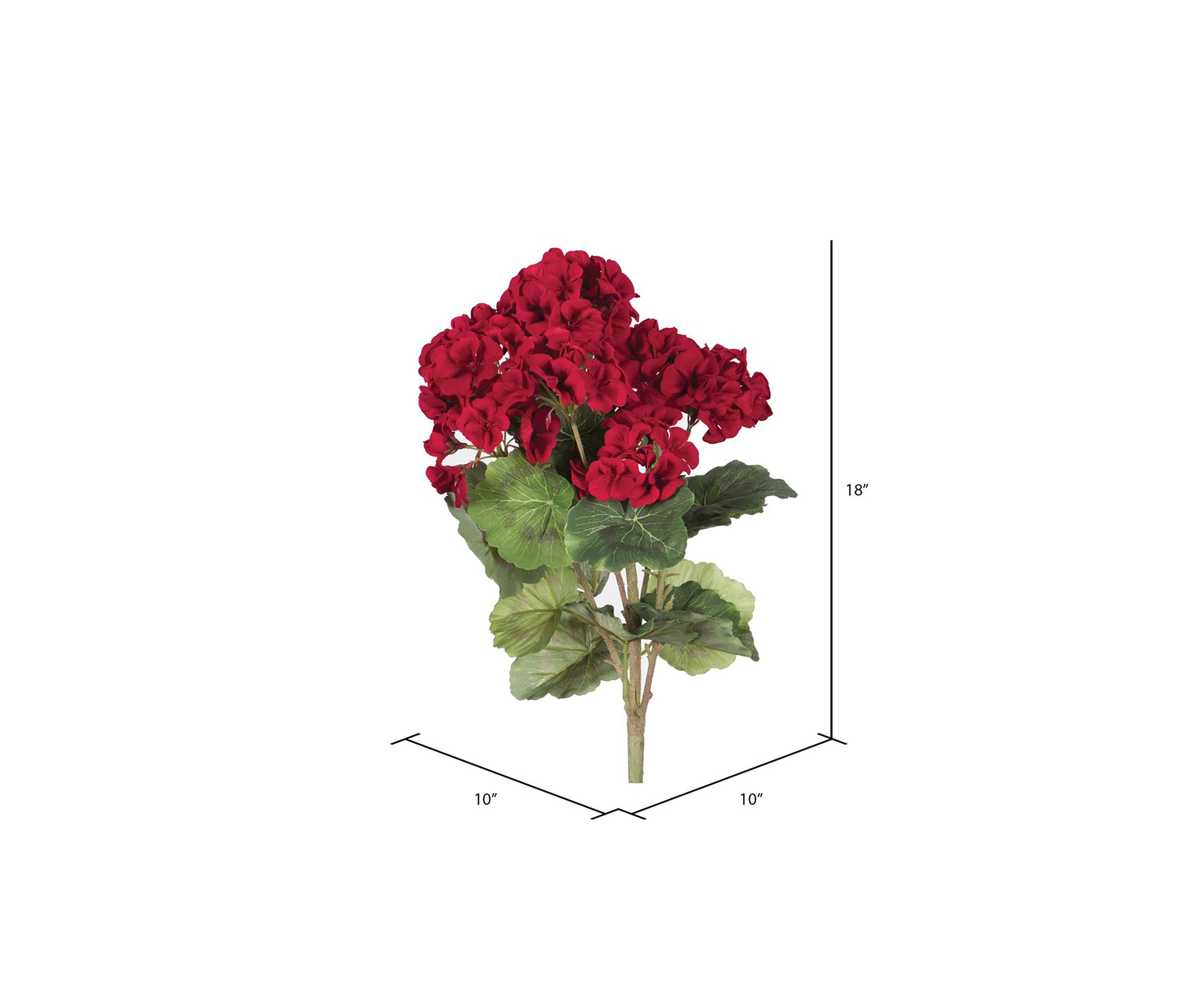 Vickerman 18" Artificial Red Geranium Bush, 4 Pack