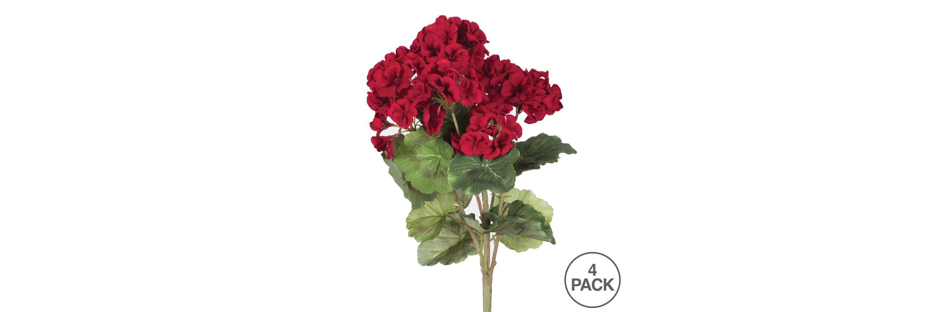 Vickerman 18" Artificial Red Geranium Bush, 4 Pack