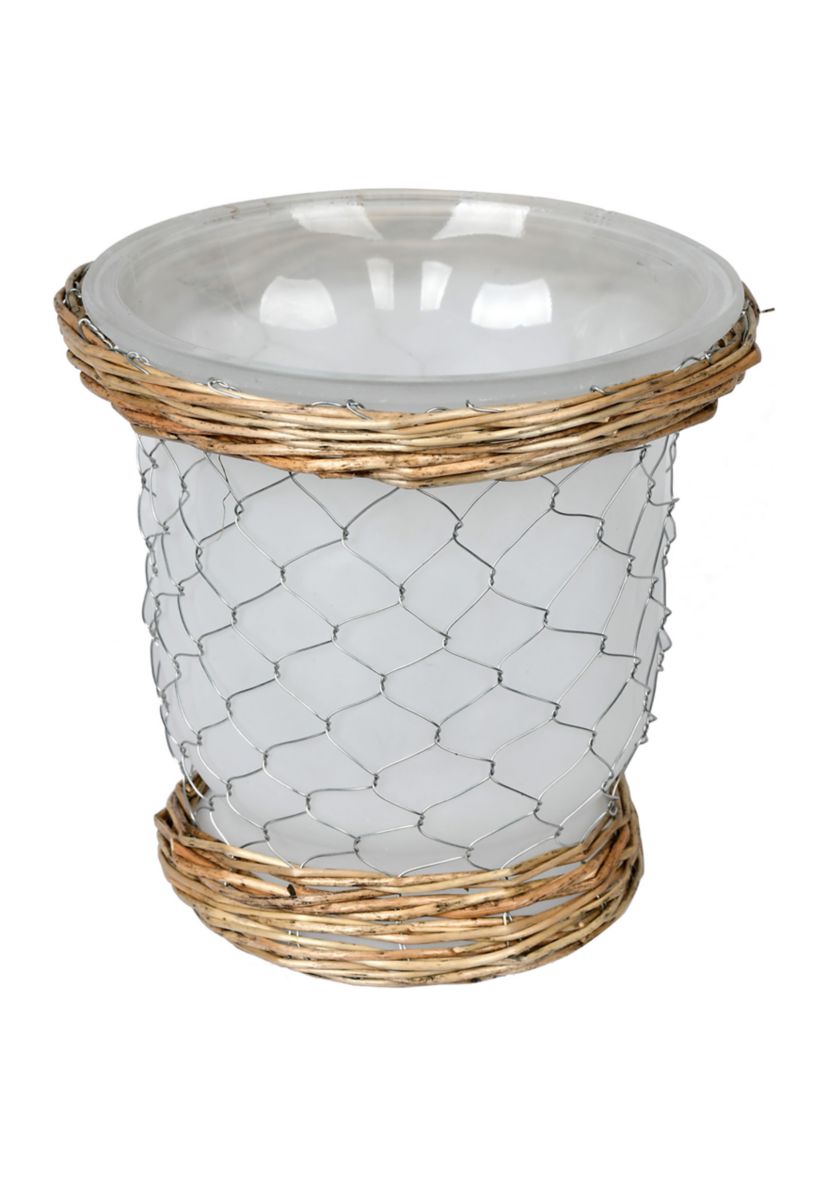 Frosted Glass Vase Chicken Wire Wicker