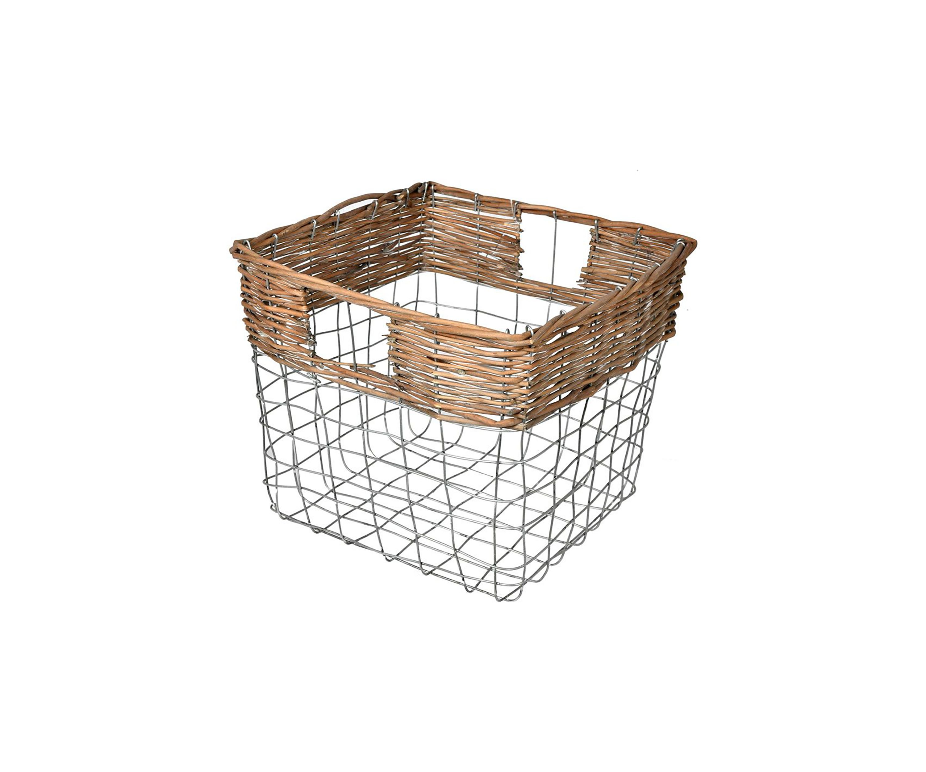 Square Wire Basket with Woven Bamboo