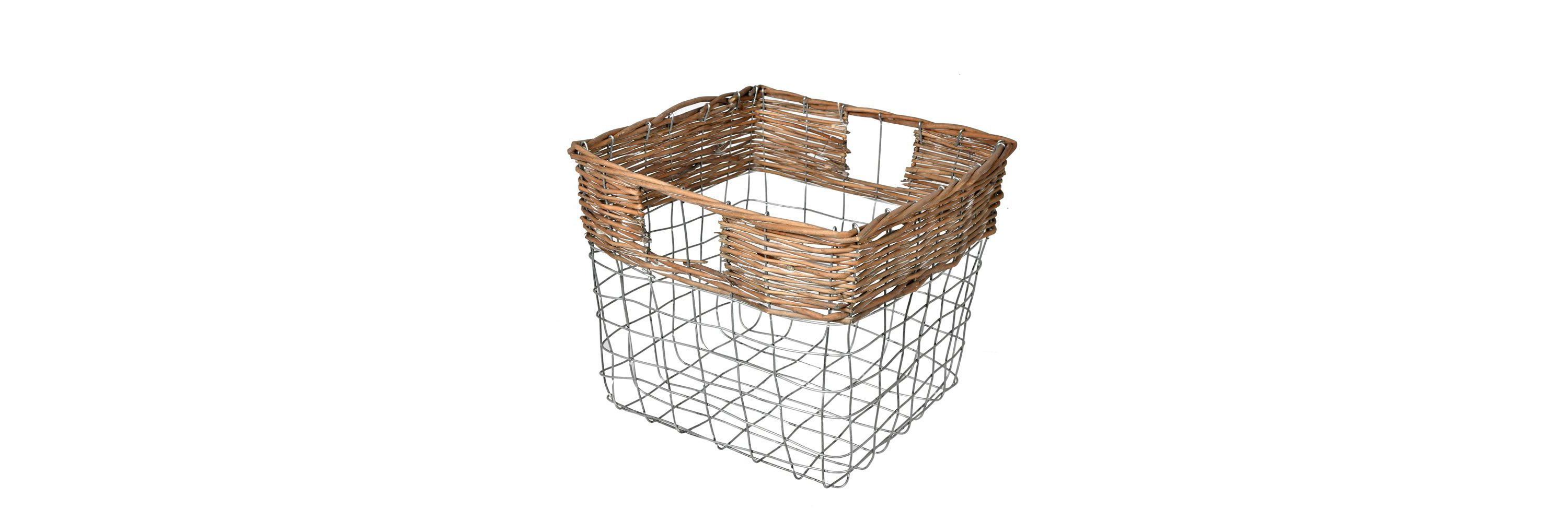 Square Wire Basket with Woven Bamboo