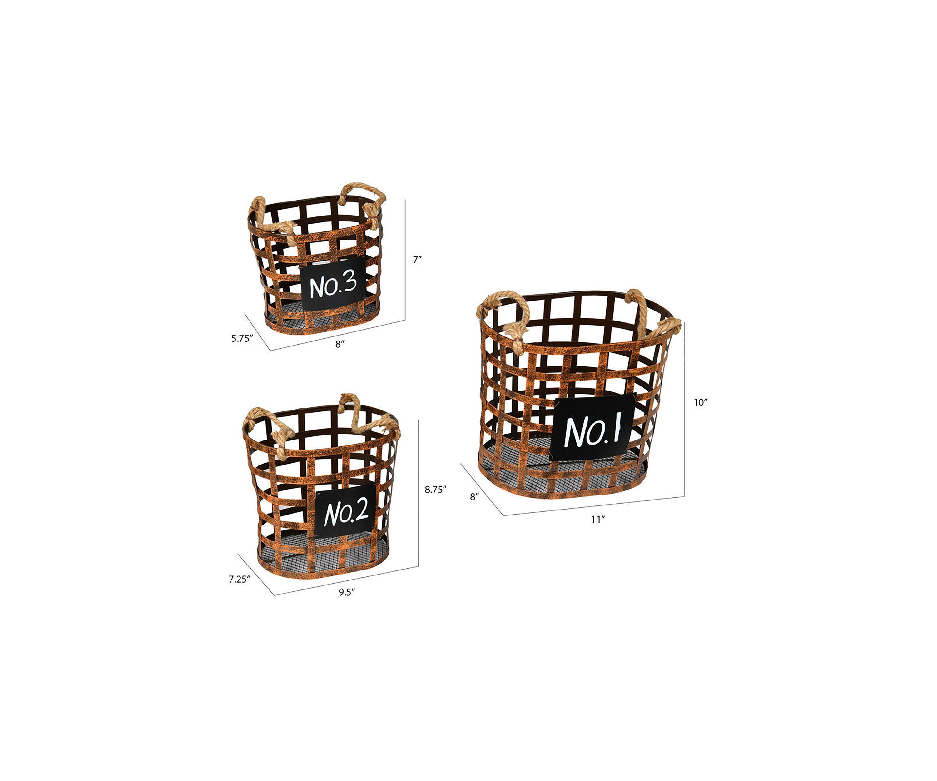 Vickerman 10" Wire Chalkboard Oval Basket, Set of 3.