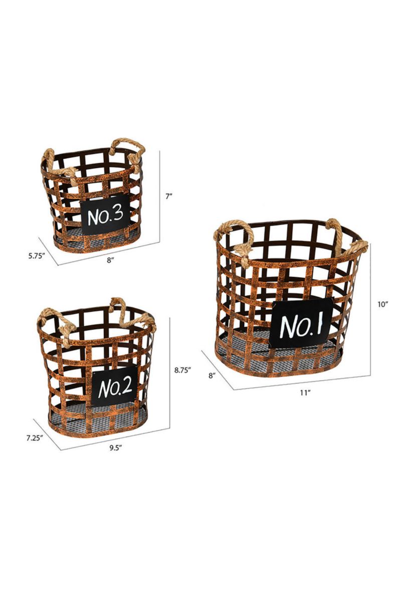 Vickerman 10" Wire Chalkboard Oval Basket, Set of 3.