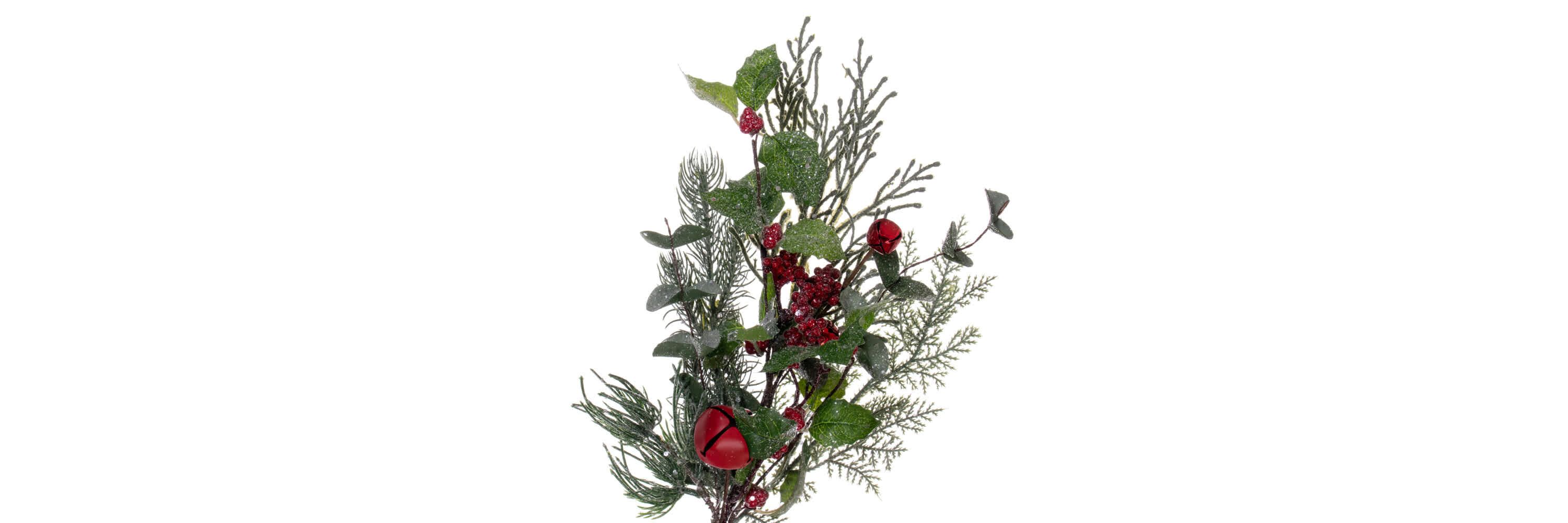 Vickerman 5 Green Artificial Holly Pine and Red Jingle Bell Garland.
