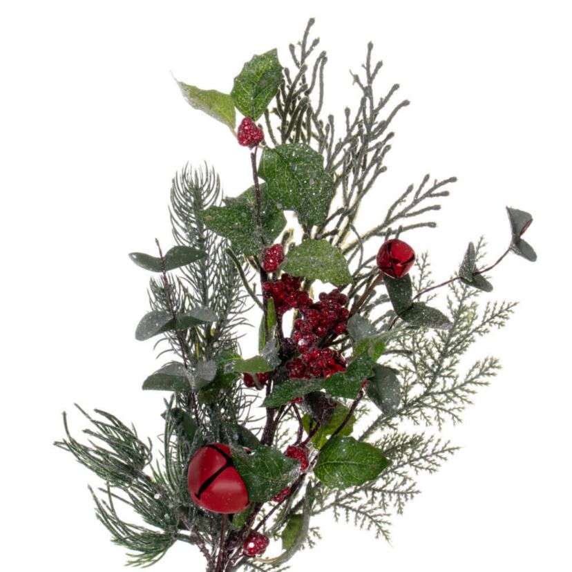 Vickerman 5 Green Artificial Holly Pine and Red Jingle Bell Garland.