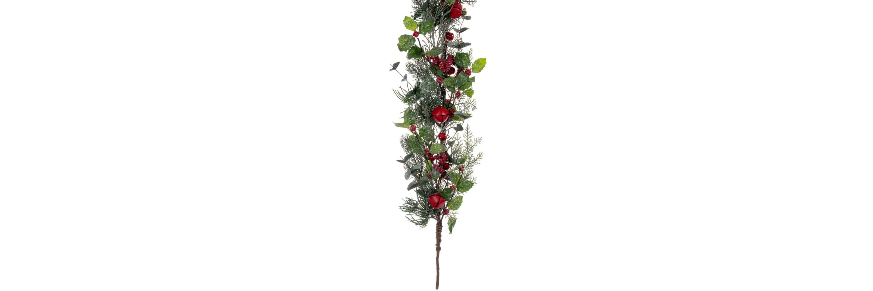 Vickerman 5 Green Artificial Holly Pine and Red Jingle Bell Garland.